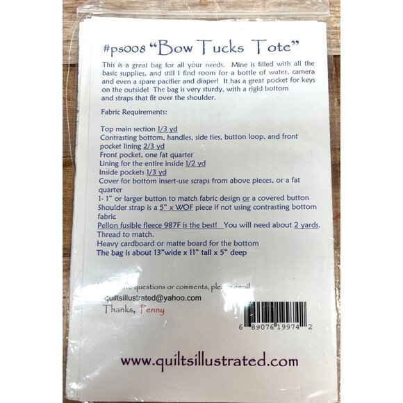 Quiltsillustrated Bow Tucks Tote Sewing Pattern By Penny Sturges - Picture 2 of 2